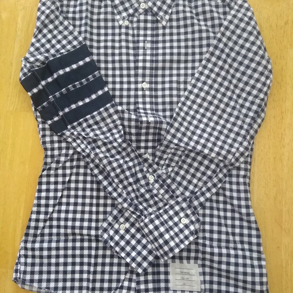 New Thom Browne Navy Blue White Check TB0 14.5-31.5 Extra Small
